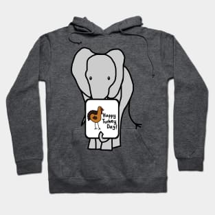 Big Grey Elephant with Thanksgiving Turkey Greetings Hoodie